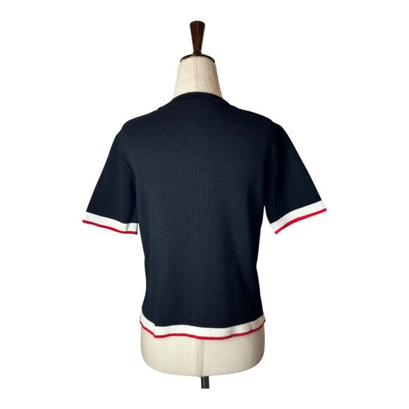 Zara Sweater Women Small Black Knit Crew Neck Striped Trim Top Nautical Preppy - Picture 3 of 9